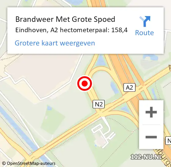 Locatie op kaart van de 112 melding: Brandweer Met Grote Spoed Naar Eindhoven, A2 hectometerpaal: 158,4 op 28 januari 2022 16:04