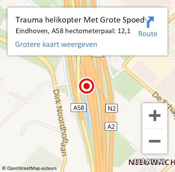 Locatie op kaart van de 112 melding: Trauma helikopter Met Grote Spoed Naar Eindhoven, A58 hectometerpaal: 12,1 op 28 januari 2022 16:05
