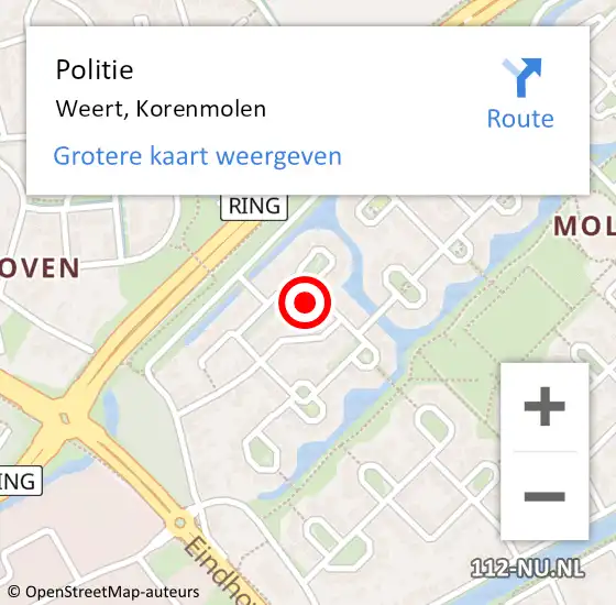 Locatie op kaart van de 112 melding: Politie Weert, Korenmolen op 28 januari 2022 16:21