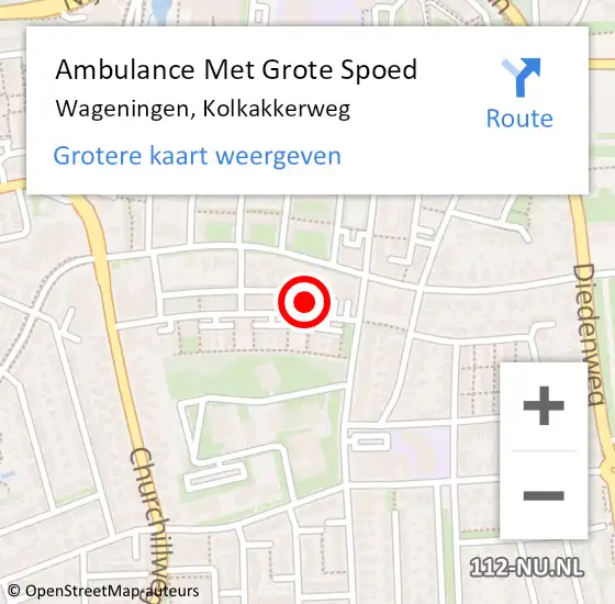 Locatie op kaart van de 112 melding: Ambulance Met Grote Spoed Naar Wageningen, Kolkakkerweg op 28 januari 2022 17:02