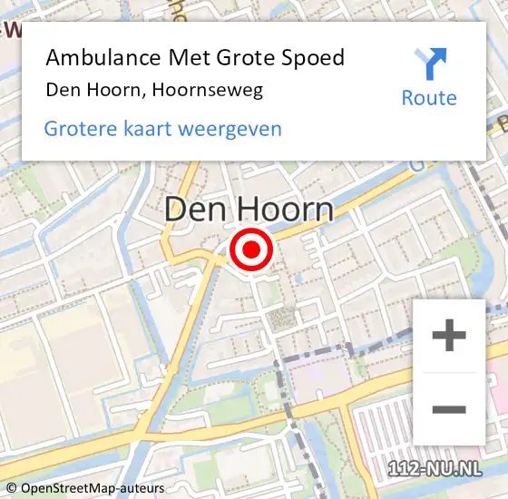 Locatie op kaart van de 112 melding: Ambulance Met Grote Spoed Naar Den Hoorn, Hoornseweg op 28 januari 2022 17:07