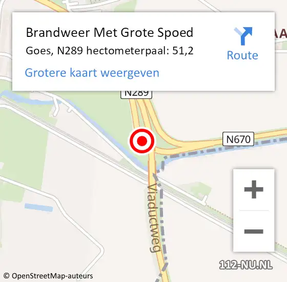 Locatie op kaart van de 112 melding: Brandweer Met Grote Spoed Naar Goes, N289 hectometerpaal: 51,2 op 28 januari 2022 17:10