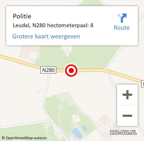 Locatie op kaart van de 112 melding: Politie Leudal, N280 hectometerpaal: 8 op 28 januari 2022 17:46