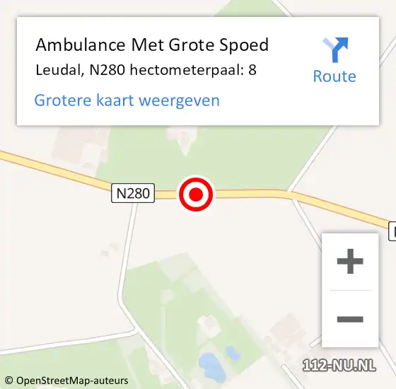 Locatie op kaart van de 112 melding: Ambulance Met Grote Spoed Naar Leudal, N280 hectometerpaal: 8 op 28 januari 2022 17:46