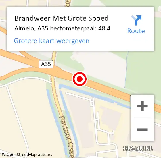 Locatie op kaart van de 112 melding: Brandweer Met Grote Spoed Naar Almelo, A35 hectometerpaal: 48,4 op 28 januari 2022 17:49