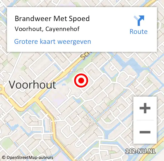 Locatie op kaart van de 112 melding: Brandweer Met Spoed Naar Voorhout, Cayennehof op 6 juli 2014 16:49