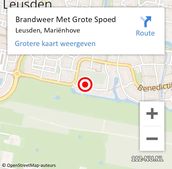 Locatie op kaart van de 112 melding: Brandweer Met Grote Spoed Naar Leusden, Mariënhove op 28 januari 2022 18:01