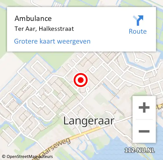 Locatie op kaart van de 112 melding: Ambulance Ter Aar, J M Halkesstraat op 6 juli 2014 16:54