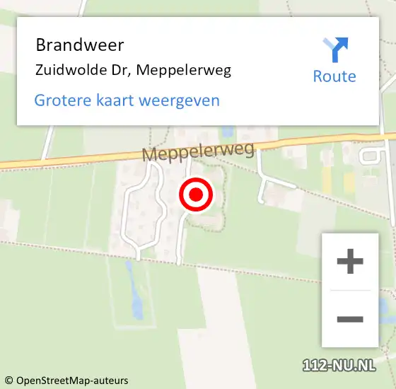 Locatie op kaart van de 112 melding: Brandweer Zuidwolde Dr, Meppelerweg op 6 juli 2014 16:55