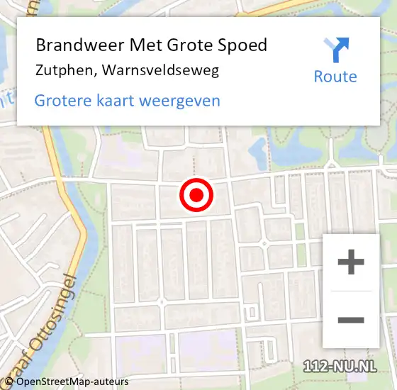 Locatie op kaart van de 112 melding: Brandweer Met Grote Spoed Naar Zutphen, Warnsveldseweg op 28 januari 2022 18:54
