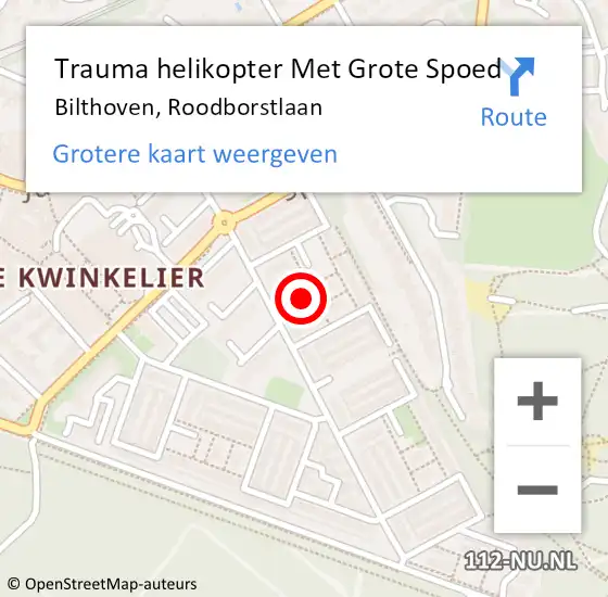 Locatie op kaart van de 112 melding: Trauma helikopter Met Grote Spoed Naar Bilthoven, Roodborstlaan op 28 januari 2022 19:06