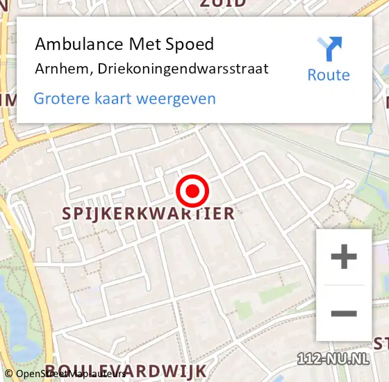 Locatie op kaart van de 112 melding: Ambulance Met Spoed Naar Arnhem, Driekoningendwarsstraat op 28 januari 2022 19:22