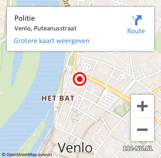 Locatie op kaart van de 112 melding: Politie Venlo, Puteanusstraat op 28 januari 2022 19:47