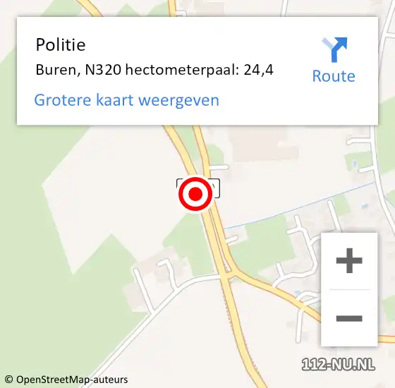 Locatie op kaart van de 112 melding: Politie Buren, N320 hectometerpaal: 24,4 op 28 januari 2022 20:09