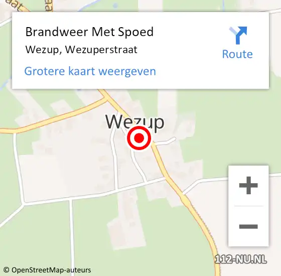 Locatie op kaart van de 112 melding: Brandweer Met Spoed Naar Wezup, Wezuperstraat op 28 januari 2022 20:33