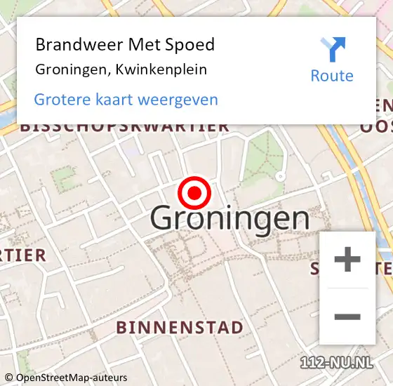 Locatie op kaart van de 112 melding: Brandweer Met Spoed Naar Groningen, Kwinkenplein op 28 januari 2022 21:08