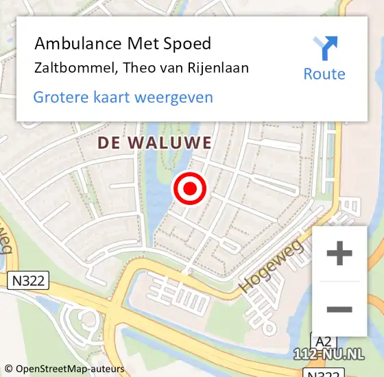 Locatie op kaart van de 112 melding: Ambulance Met Spoed Naar Zaltbommel, Theo van Rijenlaan op 28 januari 2022 21:25