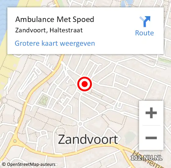 Locatie op kaart van de 112 melding: Ambulance Met Spoed Naar Zandvoort, Haltestraat op 28 januari 2022 21:31