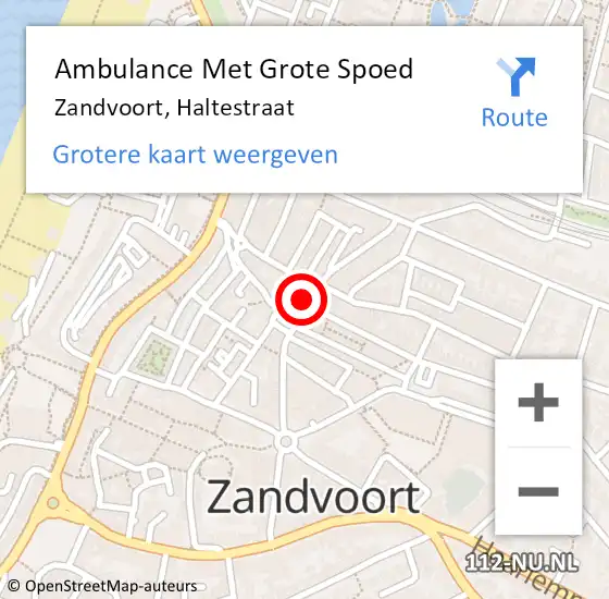 Locatie op kaart van de 112 melding: Ambulance Met Grote Spoed Naar Zandvoort, Haltestraat op 28 januari 2022 21:34