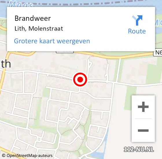 Locatie op kaart van de 112 melding: Brandweer Lith, Molenstraat op 6 juli 2014 17:18