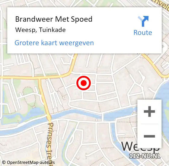 Locatie op kaart van de 112 melding: Brandweer Met Spoed Naar Weesp, Tuinkade op 28 januari 2022 22:06