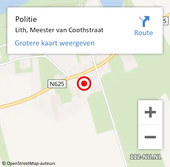 Locatie op kaart van de 112 melding: Politie Lith, Meester van Coothstraat op 28 januari 2022 22:20
