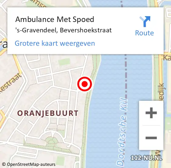 Locatie op kaart van de 112 melding: Ambulance Met Spoed Naar 's-Gravendeel, Bevershoekstraat op 28 januari 2022 22:28