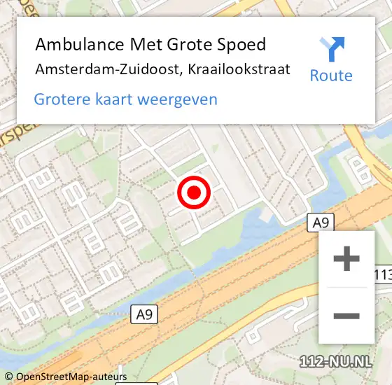 Locatie op kaart van de 112 melding: Ambulance Met Grote Spoed Naar Amsterdam-Zuidoost, Kraailookstraat op 28 januari 2022 23:03