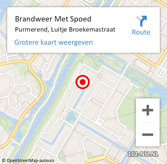 Locatie op kaart van de 112 melding: Brandweer Met Spoed Naar Purmerend, Luitje Broekemastraat op 28 januari 2022 23:06