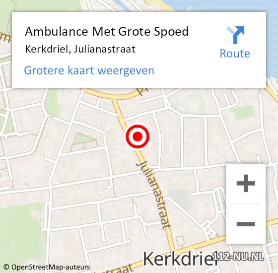 Locatie op kaart van de 112 melding: Ambulance Met Grote Spoed Naar Kerkdriel, Julianastraat op 28 januari 2022 23:08