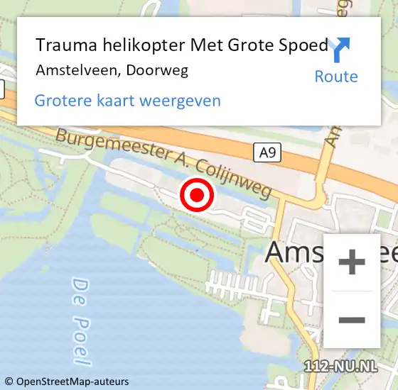 Locatie op kaart van de 112 melding: Trauma helikopter Met Grote Spoed Naar Amstelveen, Doorweg op 28 januari 2022 23:33