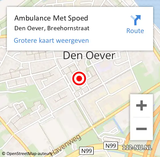 Locatie op kaart van de 112 melding: Ambulance Met Spoed Naar Den Oever, Breehornstraat op 28 januari 2022 23:43