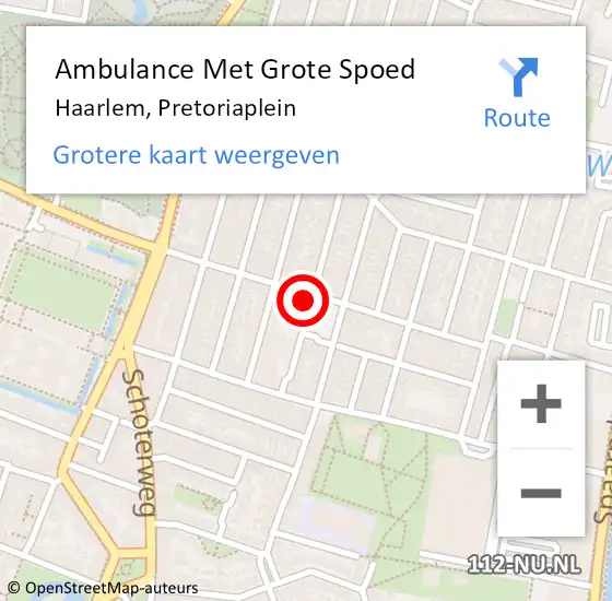 Locatie op kaart van de 112 melding: Ambulance Met Grote Spoed Naar Haarlem, Pretoriaplein op 29 januari 2022 00:23