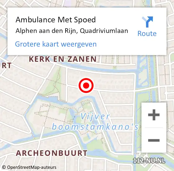 Locatie op kaart van de 112 melding: Ambulance Met Spoed Naar Alphen aan den Rijn, Quadriviumlaan op 29 januari 2022 00:28