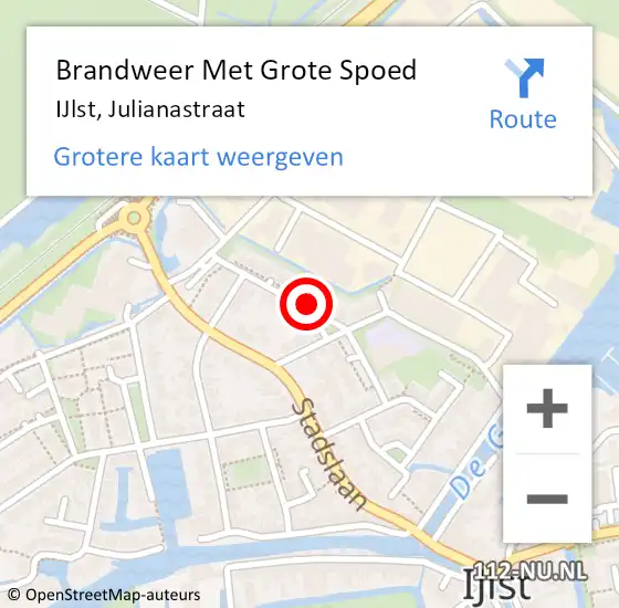 Locatie op kaart van de 112 melding: Brandweer Met Grote Spoed Naar IJlst, Julianastraat op 29 januari 2022 00:57