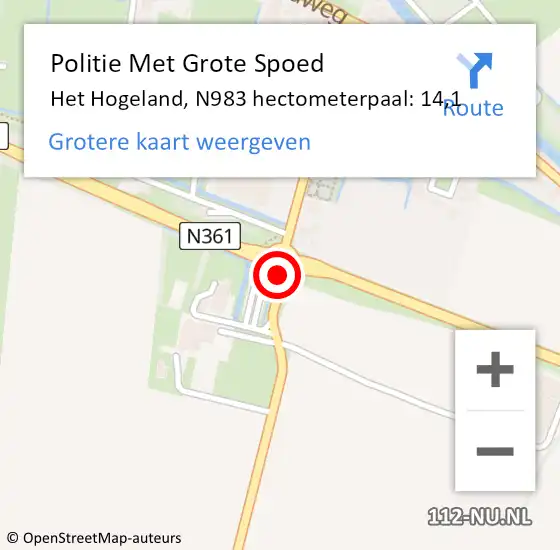 Locatie op kaart van de 112 melding: Politie Met Grote Spoed Naar Het Hogeland, N983 hectometerpaal: 14,1 op 29 januari 2022 01:10