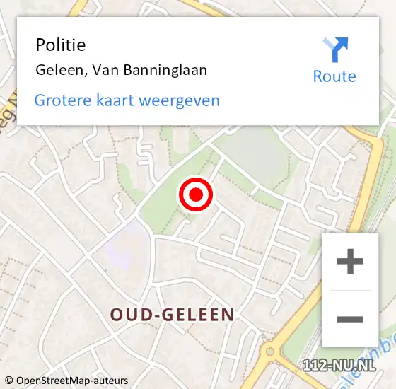 Locatie op kaart van de 112 melding: Politie Geleen, Van Banninglaan op 29 januari 2022 01:10