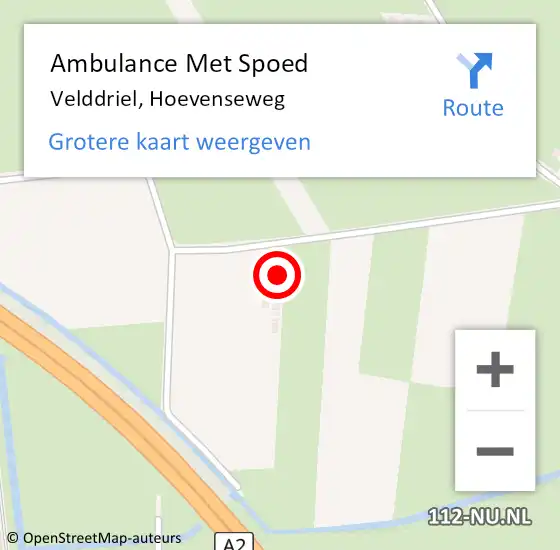 Locatie op kaart van de 112 melding: Ambulance Met Spoed Naar Velddriel, Hoevenseweg op 29 januari 2022 01:21