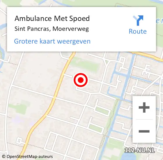 Locatie op kaart van de 112 melding: Ambulance Met Spoed Naar Sint Pancras, Moerverweg op 29 januari 2022 01:27