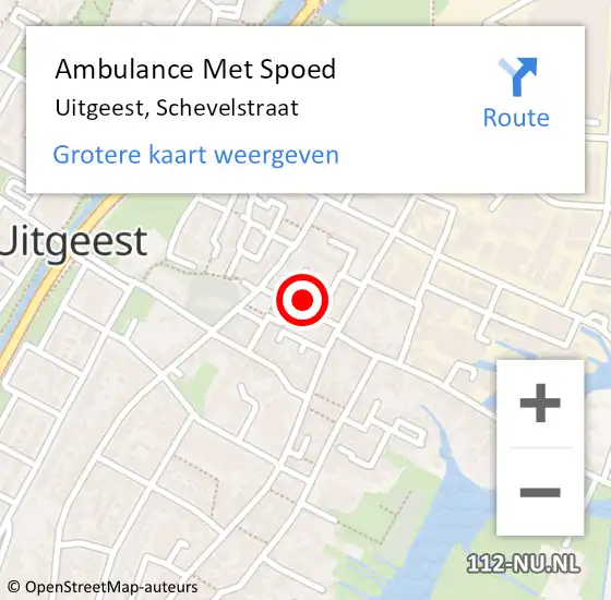 Locatie op kaart van de 112 melding: Ambulance Met Spoed Naar Uitgeest, Schevelstraat op 29 januari 2022 02:26