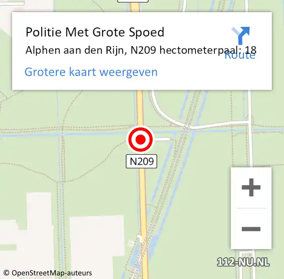 Locatie op kaart van de 112 melding: Politie Met Grote Spoed Naar Alphen aan den Rijn, N209 hectometerpaal: 18 op 29 januari 2022 04:57