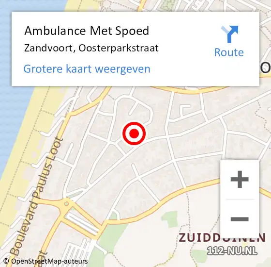 Locatie op kaart van de 112 melding: Ambulance Met Spoed Naar Zandvoort, Oosterparkstraat op 29 januari 2022 05:05