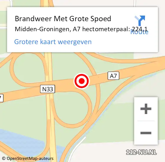 Locatie op kaart van de 112 melding: Brandweer Met Grote Spoed Naar Midden-Groningen, A7 hectometerpaal: 224,1 op 29 januari 2022 05:29