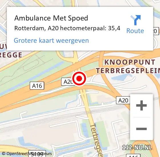Locatie op kaart van de 112 melding: Ambulance Met Spoed Naar Rotterdam, A20 hectometerpaal: 35,4 op 29 januari 2022 05:39