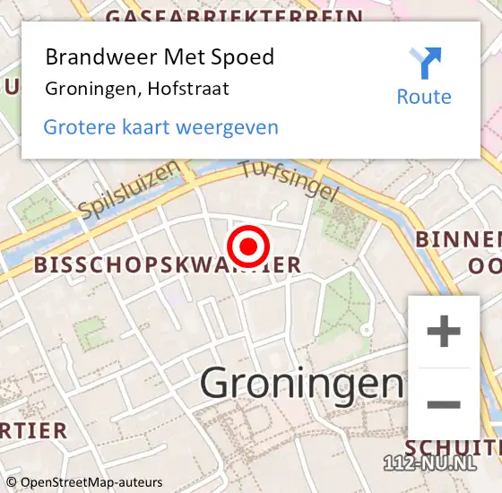 Locatie op kaart van de 112 melding: Brandweer Met Spoed Naar Groningen, Hofstraat op 29 januari 2022 06:10