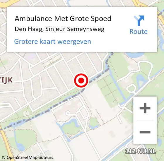 Locatie op kaart van de 112 melding: Ambulance Met Grote Spoed Naar Den Haag, Sinjeur Semeynsweg op 29 januari 2022 06:15