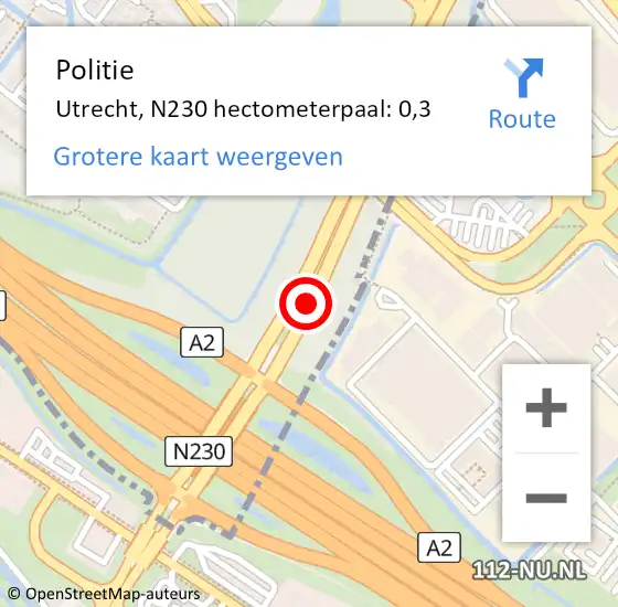 Locatie op kaart van de 112 melding: Politie Utrecht, N230 hectometerpaal: 0,3 op 29 januari 2022 08:39