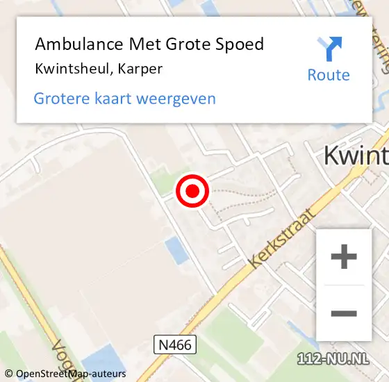 Locatie op kaart van de 112 melding: Ambulance Met Grote Spoed Naar Kwintsheul, Karper op 29 januari 2022 09:07