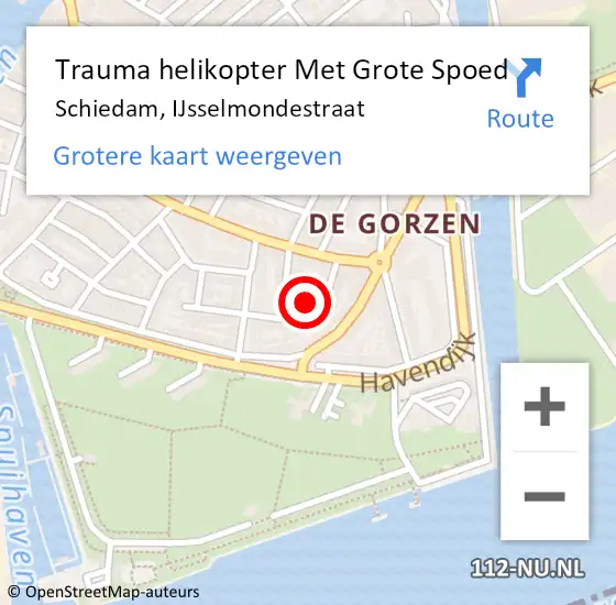 Locatie op kaart van de 112 melding: Trauma helikopter Met Grote Spoed Naar Schiedam, IJsselmondestraat op 29 januari 2022 09:14