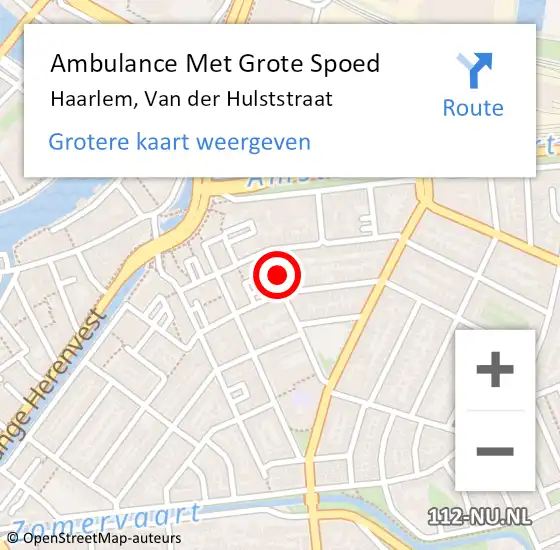 Locatie op kaart van de 112 melding: Ambulance Met Grote Spoed Naar Haarlem, Van der Hulststraat op 29 januari 2022 09:29